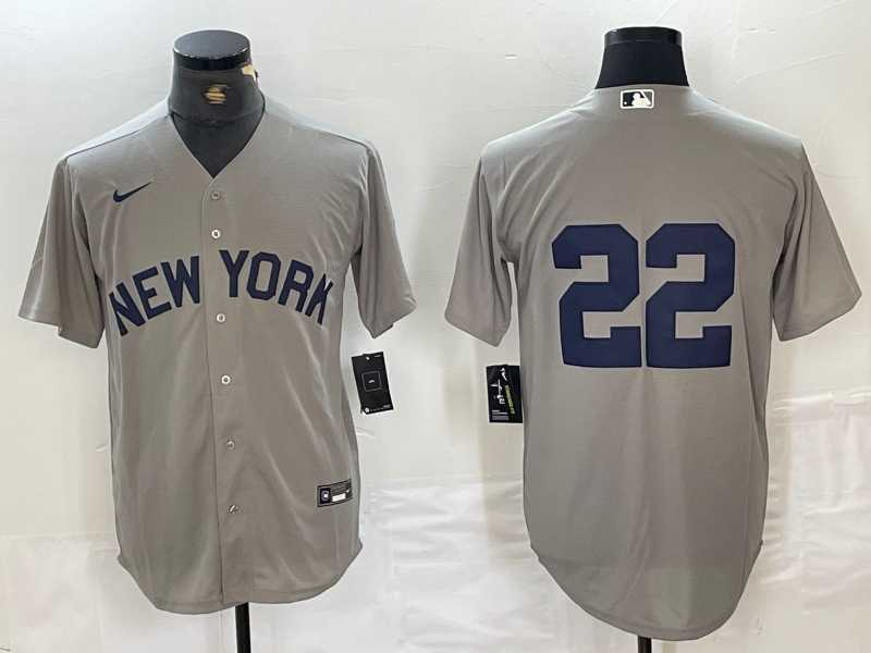 Men%27s New York Yankees #22 Juan Soto 2021 Grey Field of Dreams Cool Base Stitched Baseball Jersey